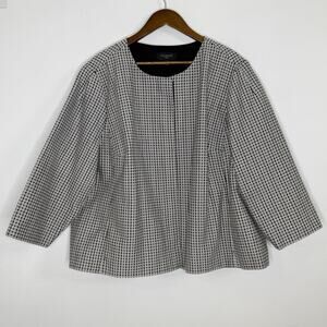 Talbots Jacket Womens 24W Black White Geometric Collarless Lined Button Front
